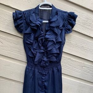 xxi blue ruffle wrap dress (sm)